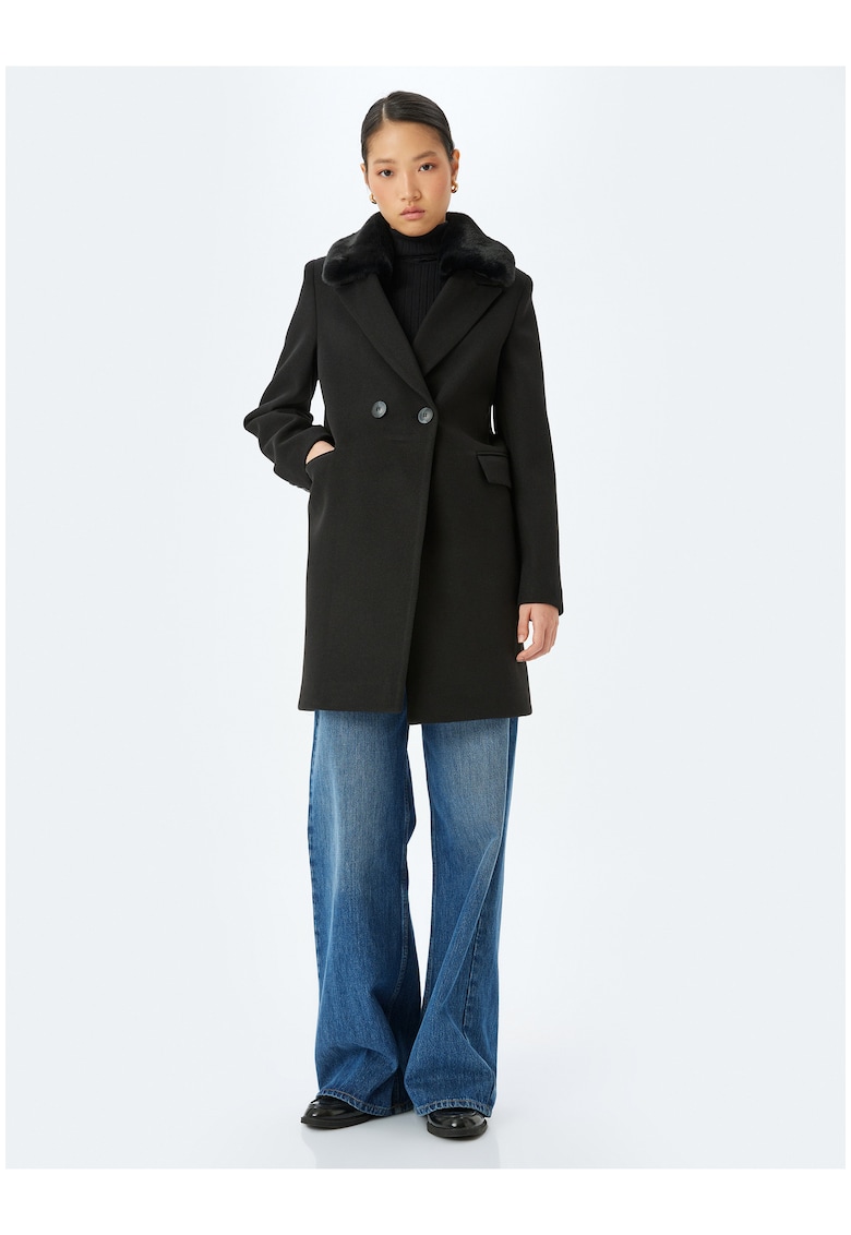 Късо палто с еко пух - Черен KOTON