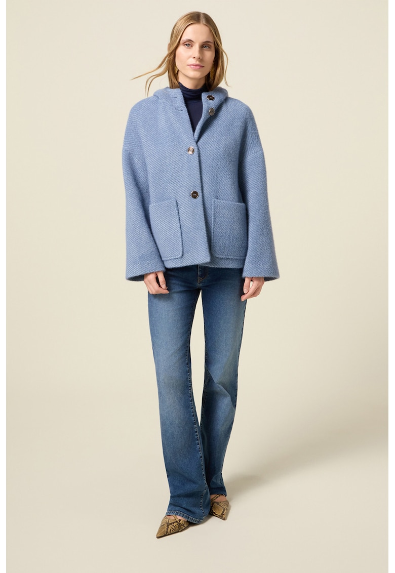 Късо палто с копчета и качулка - Лавандула Oltre