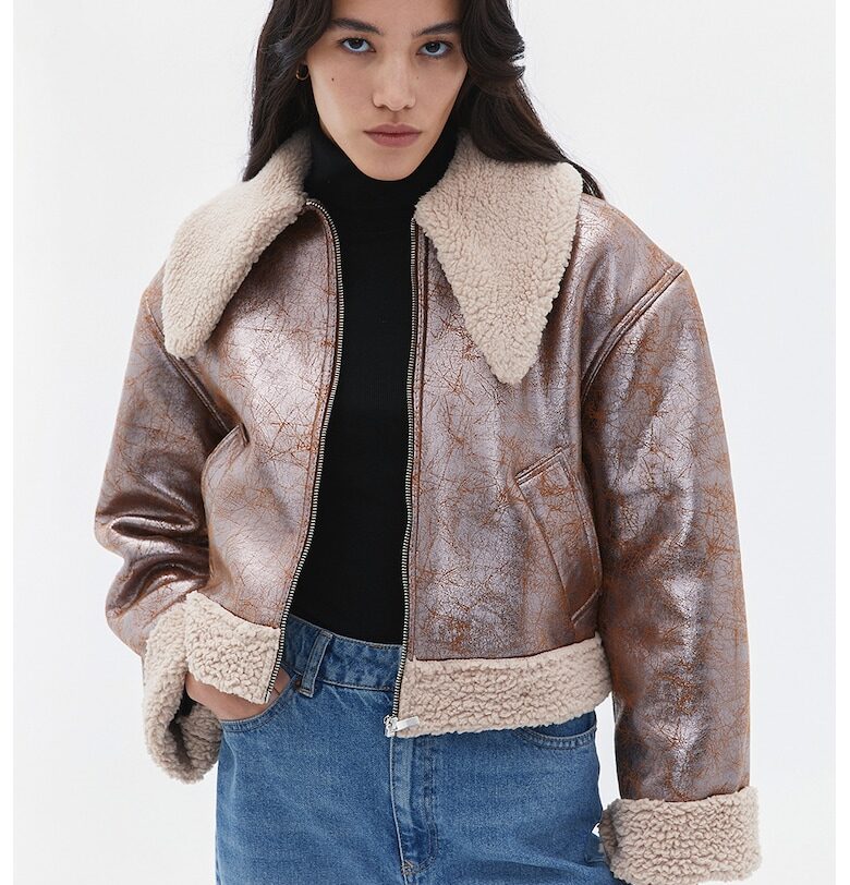 Късо палто с цип - Карамел/Крем/Сребрист OXXO