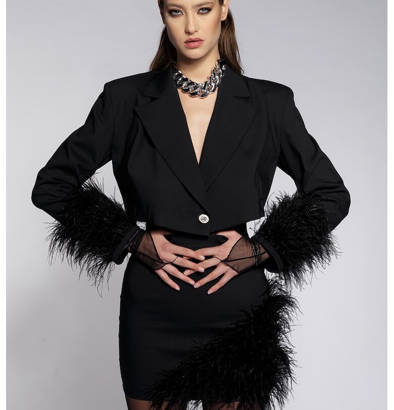 Късо сако Cosmo с пера - Черен Cactus the Brand