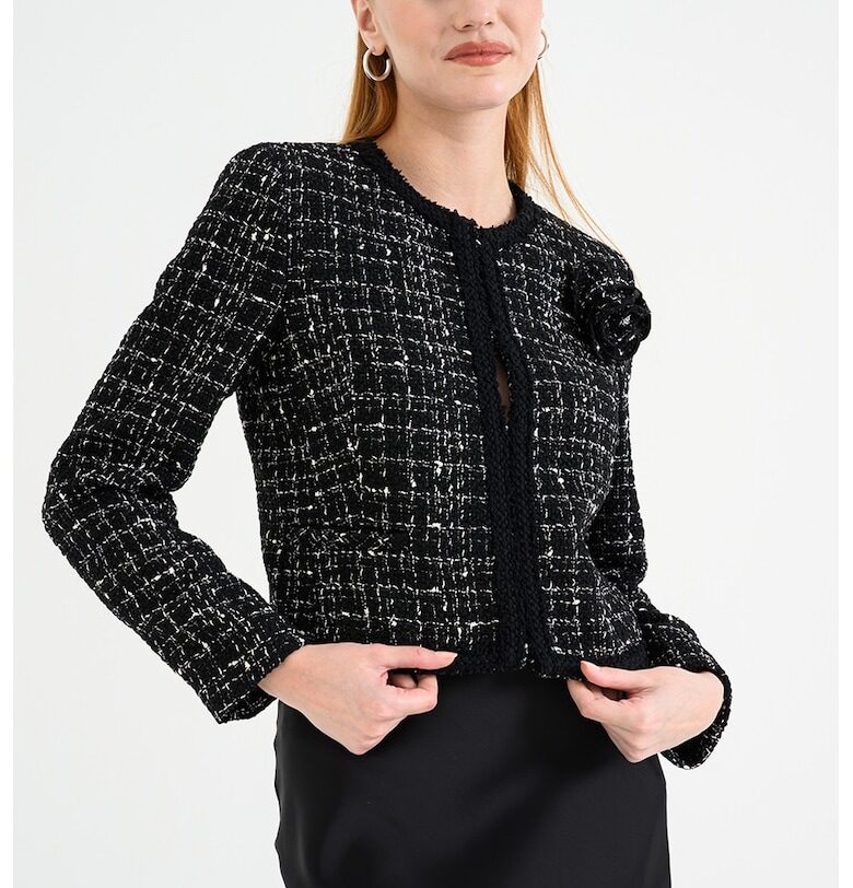 Късо сако с вълна Ablumi на каре - Бял/Черен HUGO