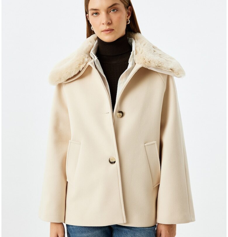 Късо свободно палто - Крем KOTON