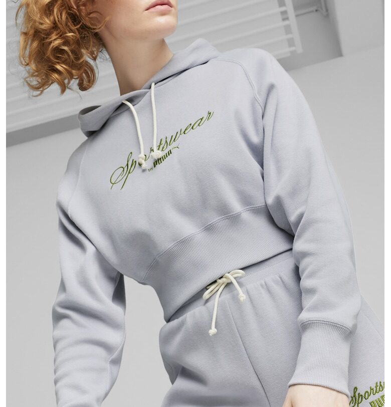 Късо худи Classics+ с бродерия - Сив Puma