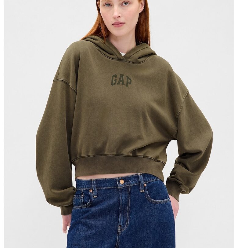 Късо худи с лого и животинска шарка - Каки GAP