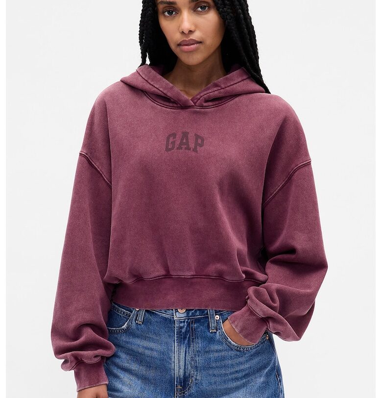 Късо худи с лого и животинска шарка - Тъмновиолетов GAP