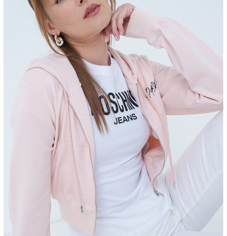 Късо худи с цип - Черен/Прашно розово Moschino Jeans