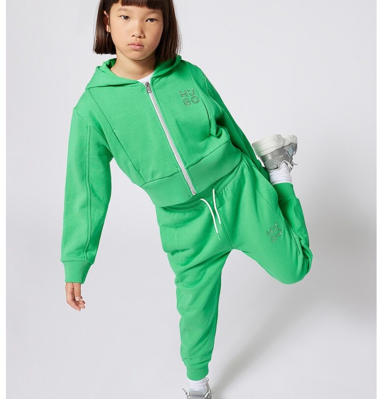 Късо худи с цип и лого - Зелен HUGO