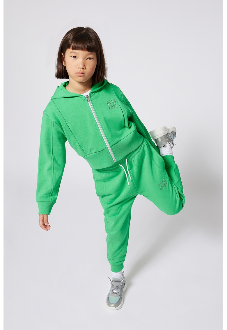 Късо худи с цип и лого - Зелен HUGO