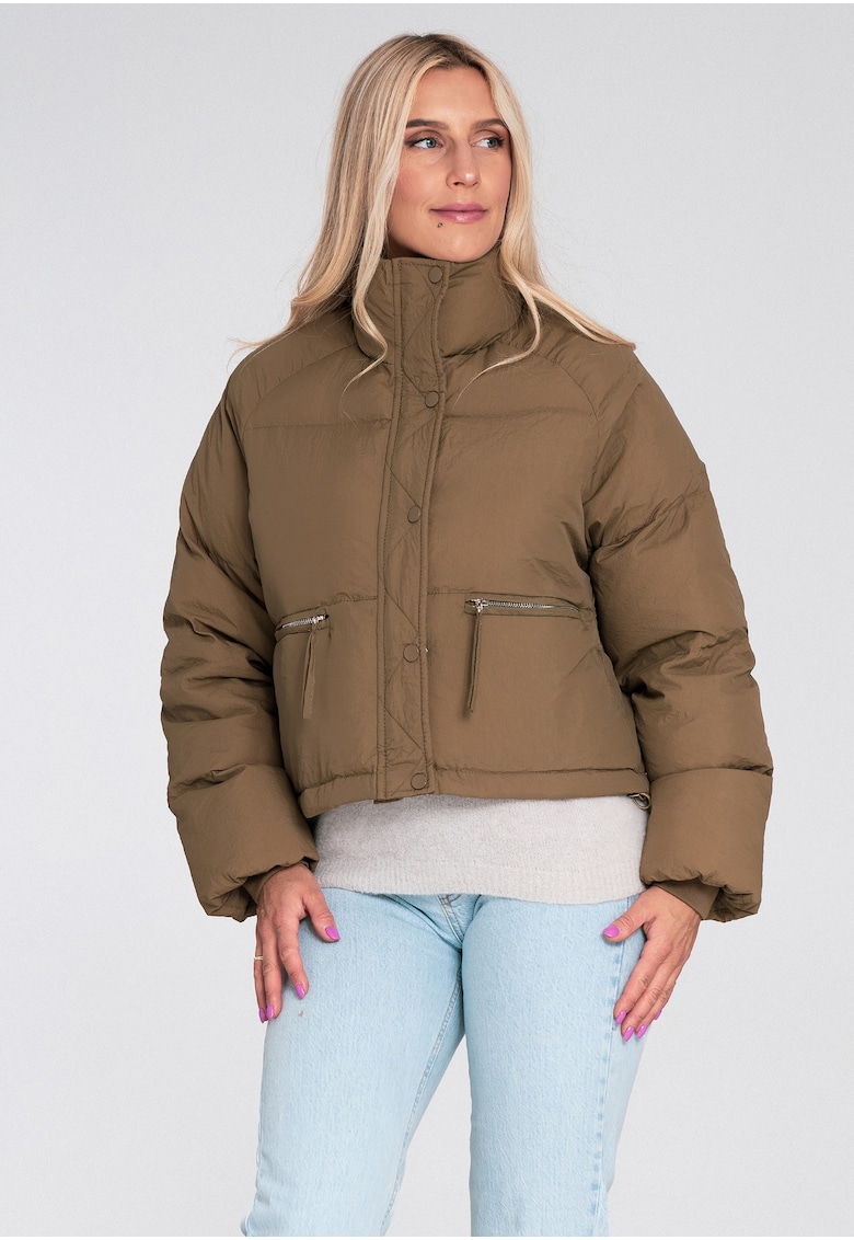 Късо яке - капитонирано - бежово - полиестер - с висока яка Figl