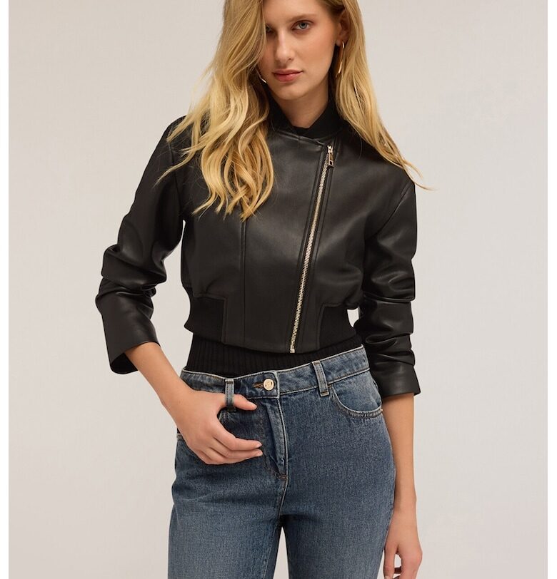 Късо яке от еко кожа - Черен Motivi