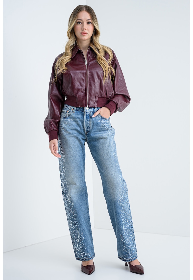 Късо яке от еко кожа с еластични маншети и подгъв - Бордо CALVIN KLEIN JEANS