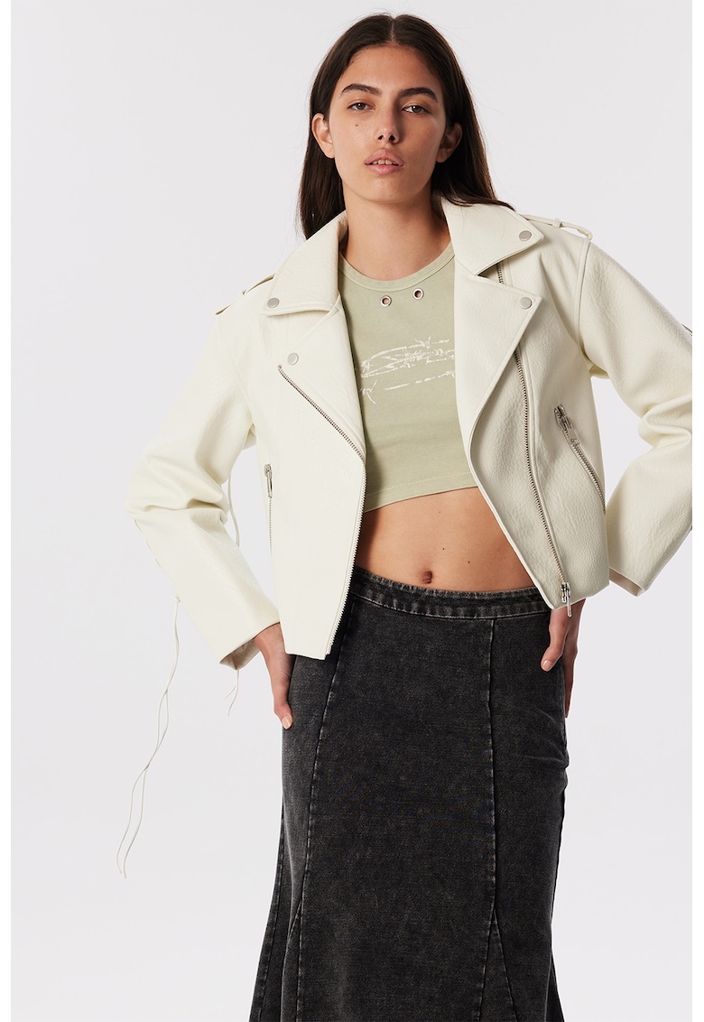 Късо яке с джобове с цип - Светло бежово TWIST