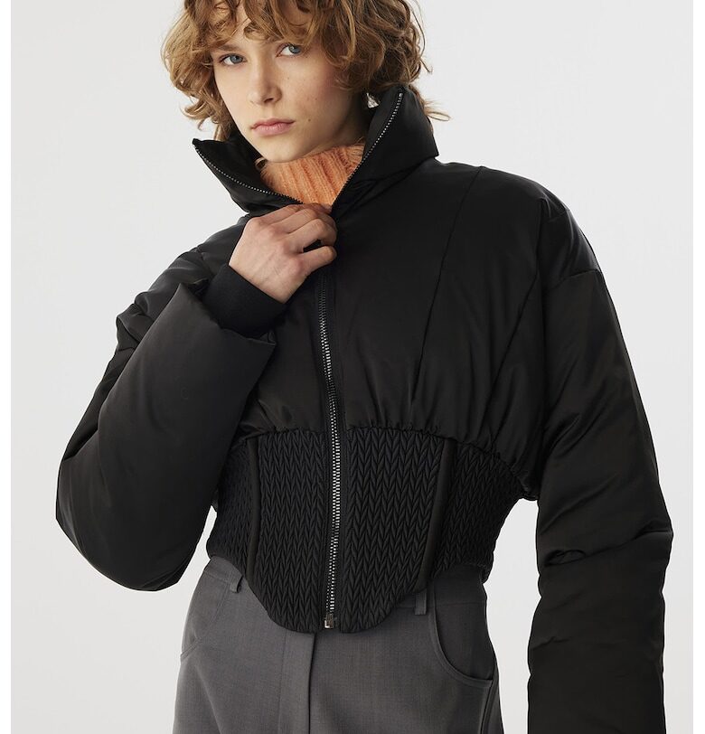 Късо яке с дизайн на корсет - Черен TWIST