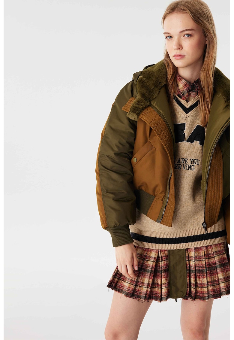 Късо яке с качулка - Маслинено зелено/Папратово зелено TWIST