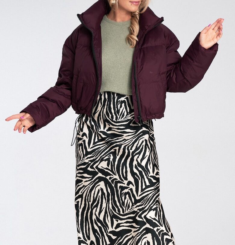 Късо яке  цвят бордо - полиестер - с висока яка и регулируема талия Figl