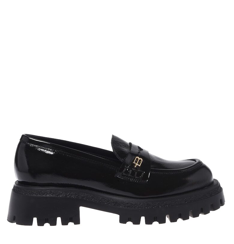 Лачени кожени мокасини с масивен ток - Черен Baldinini