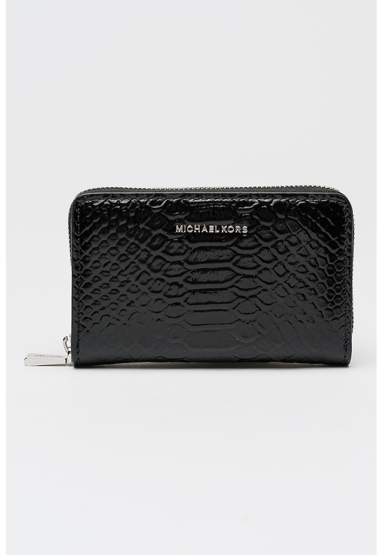 Лачено кожено портмоне Bryant с шагрен - Черен Michael Kors