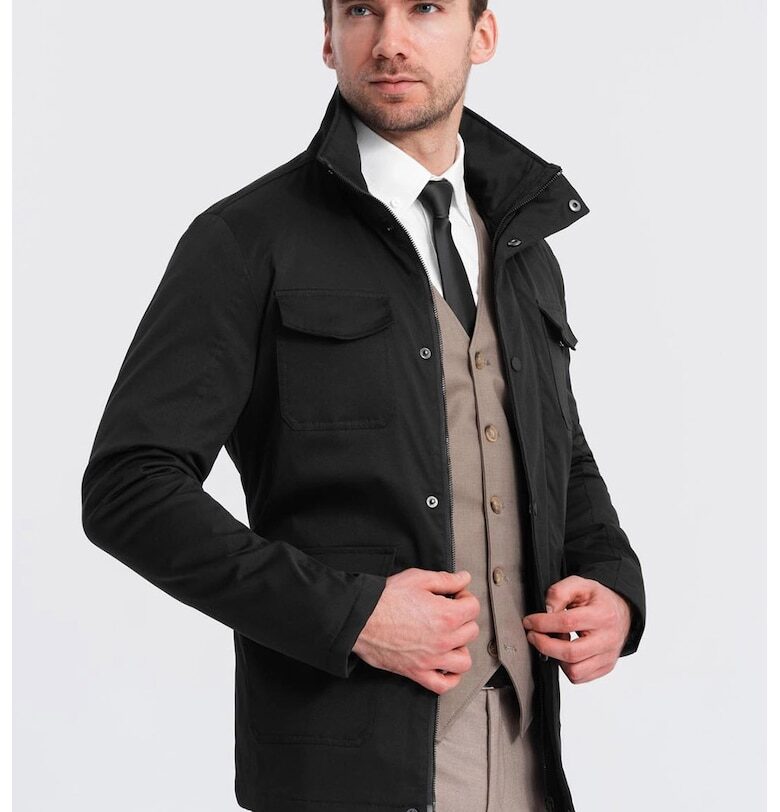 Леко зимно яке с джобове - Черен OMBRE