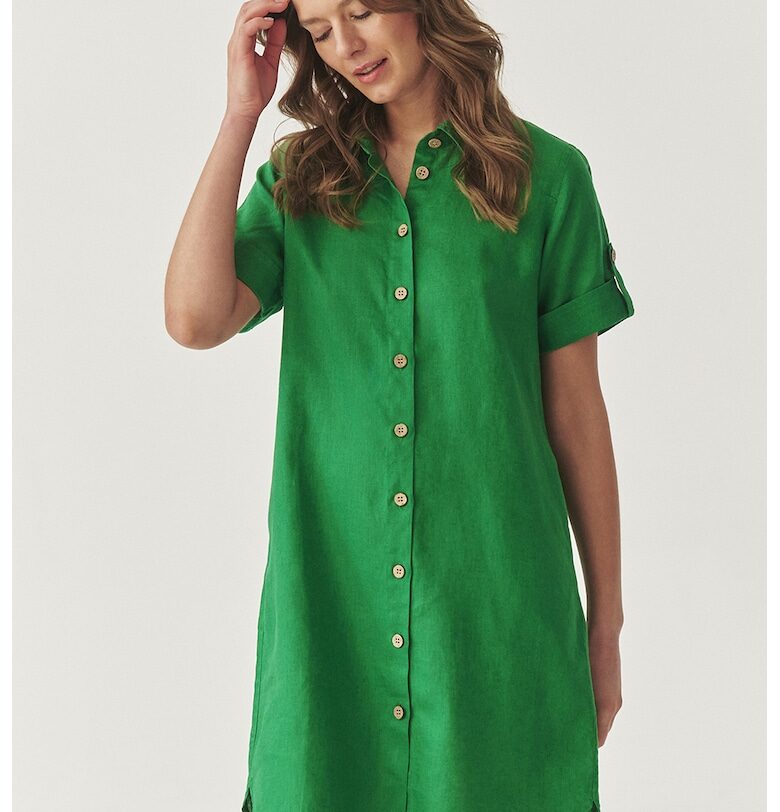 Ленена къса рокля с копчета - Зелен Tatuum