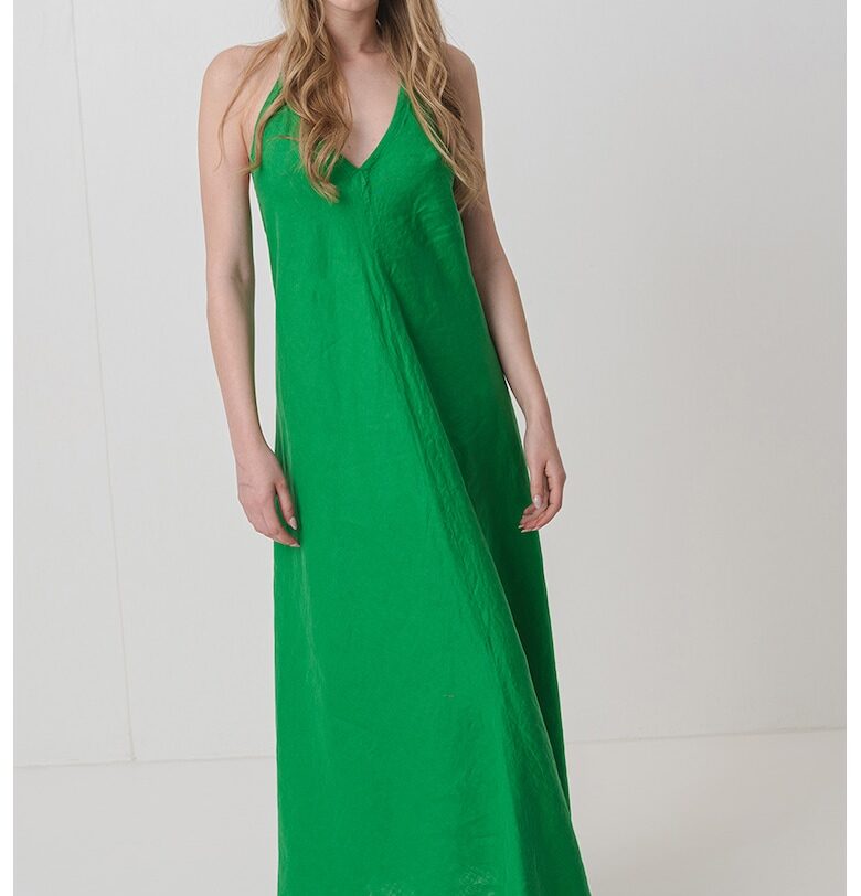 Ленена миди рокля с шпиц - Лайм зелено United Colors of Benetton