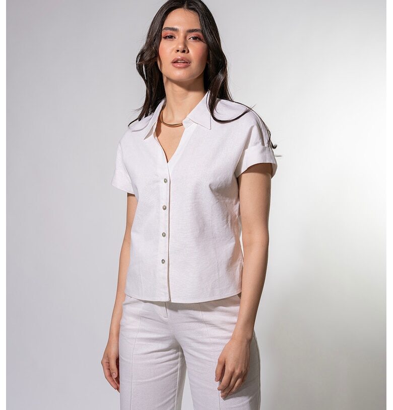 Ленена риза Tina с къси ръкави - Бял Hermosa