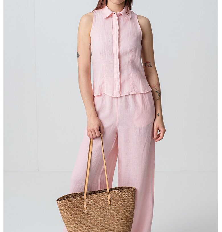 Ленена риза без ръкави - Светлорозов MaxCo