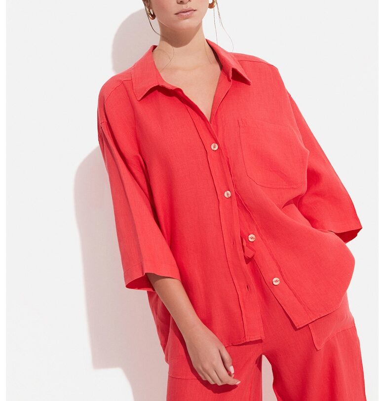 Ленена риза с 3/4 ръкави - Червен June