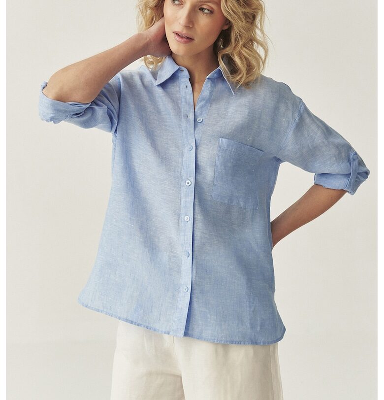 Ленена риза с джоб на гърдите - Пастелносин Tatuum