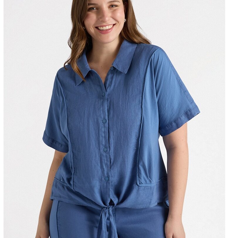 Ленена риза с къси ръкави - Тъмносин Fiorella Rubino