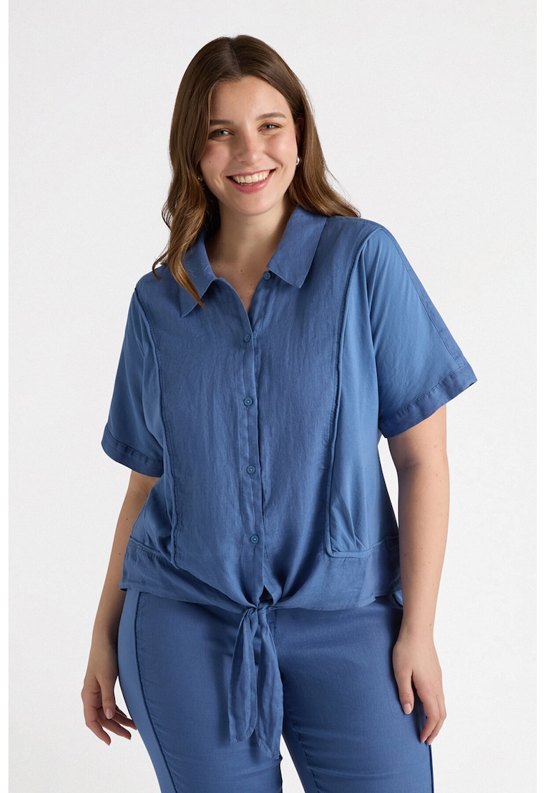 Ленена риза с къси ръкави - Тъмносин Fiorella Rubino