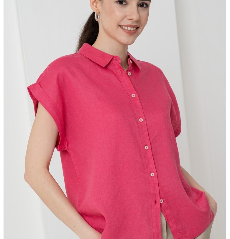 Ленена риза с къси ръкави - Фуксия United Colors of Benetton