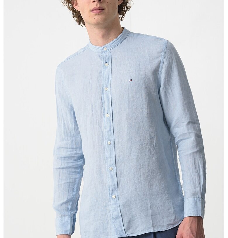 Ленена риза с ниска яка - Пастелносин Tommy Hilfiger