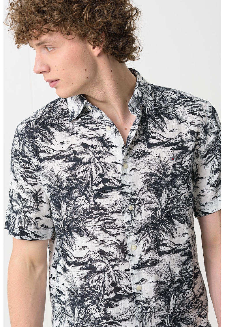 Ленена риза с принт - Мръснобял/Тъмносин Tommy Hilfiger