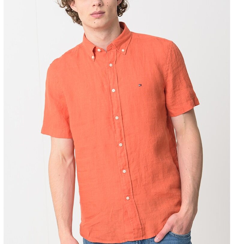 Ленена риза със стандартна кройка - Мандарина Tommy Hilfiger