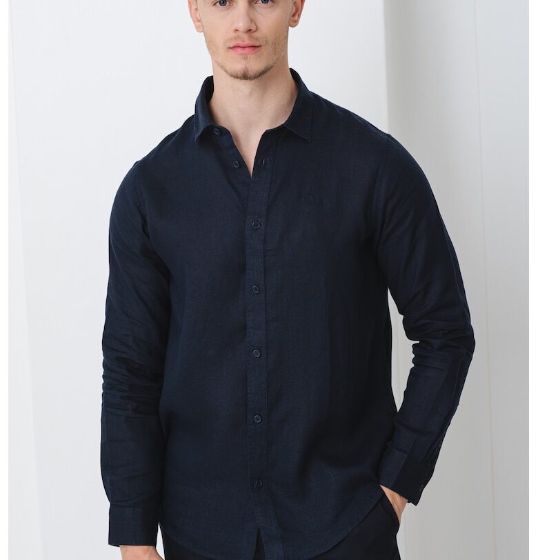 Ленена риза със стандартна кройка - Тъмносин ARMANI EXCHANGE