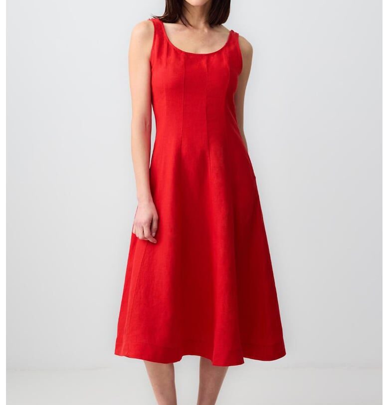 Ленена рокля без ръкави с овално деколте - Червен JIMMY KEY