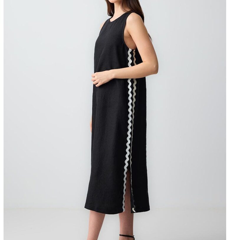 Ленена рокля без ръкави с цепки встрани - Черен JIMMY KEY