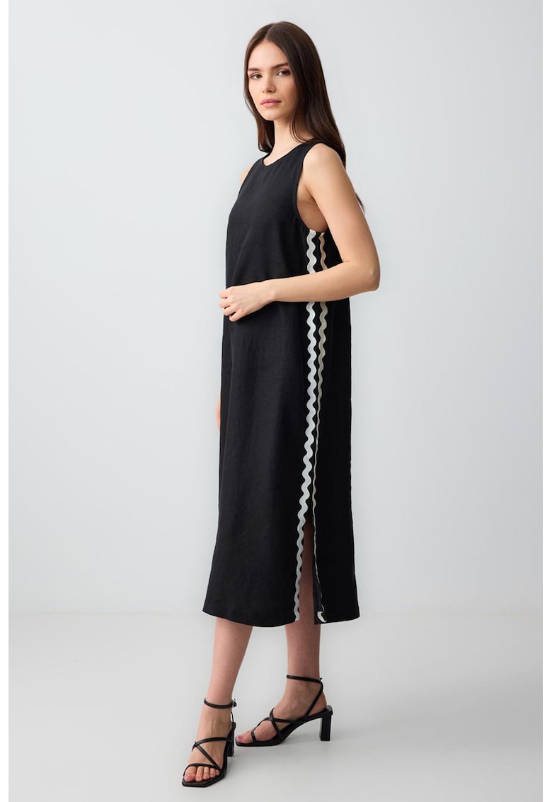 Ленена рокля без ръкави с цепки встрани - Черен JIMMY KEY