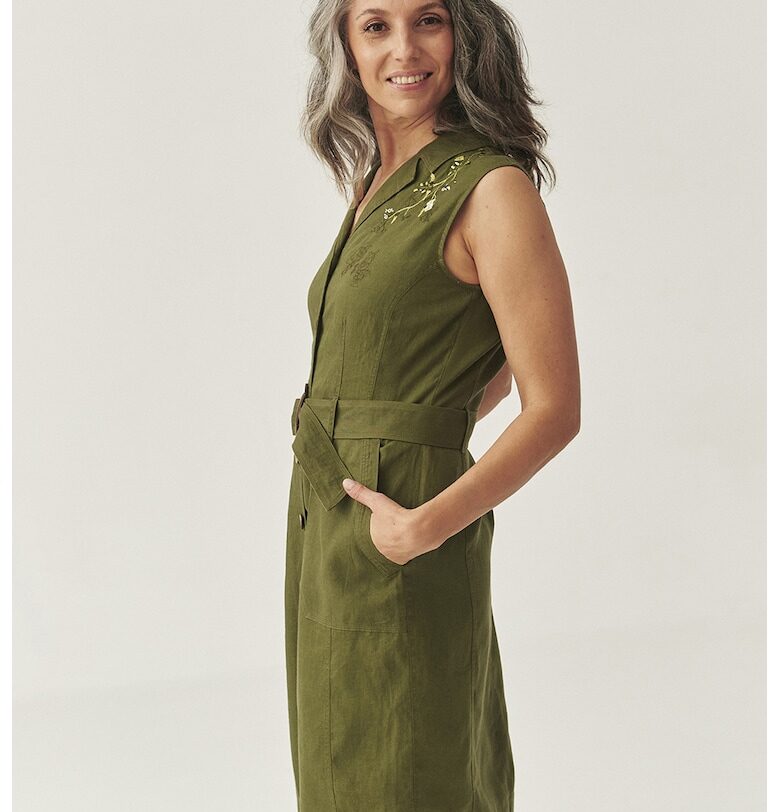 Ленена рокля-риза - Маслинено зелено Tatuum