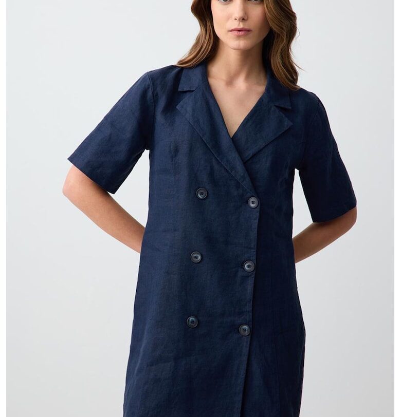 Ленена рокля с двуредно закопчаване - Тъмносин JIMMY KEY