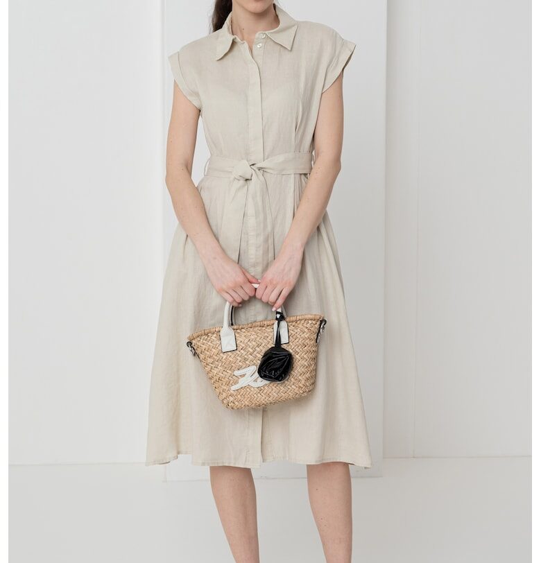 Ленена рокля с джобове - Светло бежово United Colors of Benetton