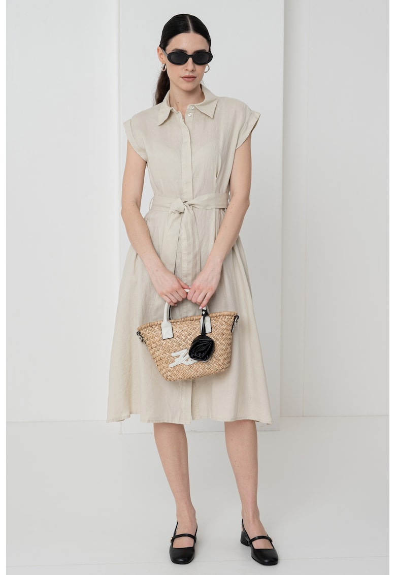 Ленена рокля с джобове - Светло бежово United Colors of Benetton