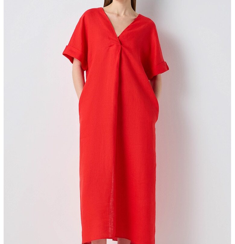 Ленена рокля с джобове - Червен Ipekyol