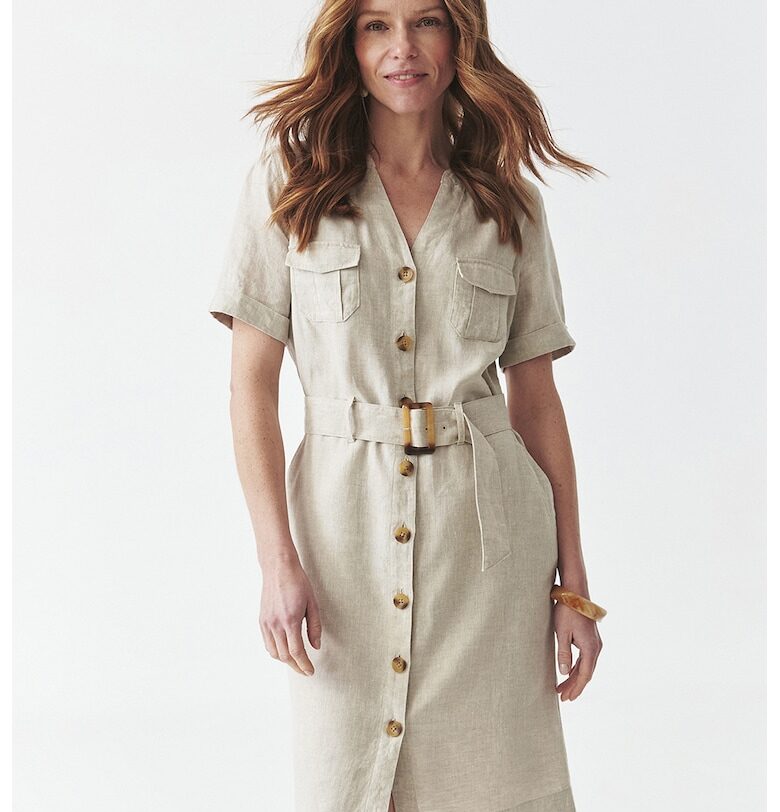 Ленена рокля с колан - Бежов Tatuum