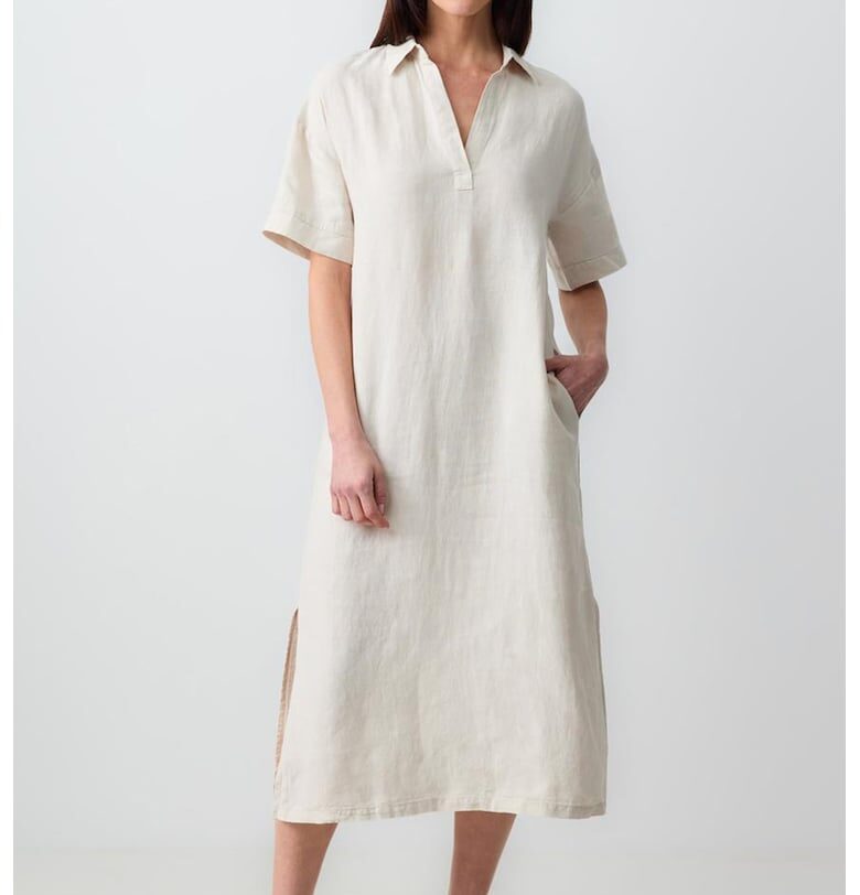 Ленена рокля с цепки встрани - Светло сив JIMMY KEY