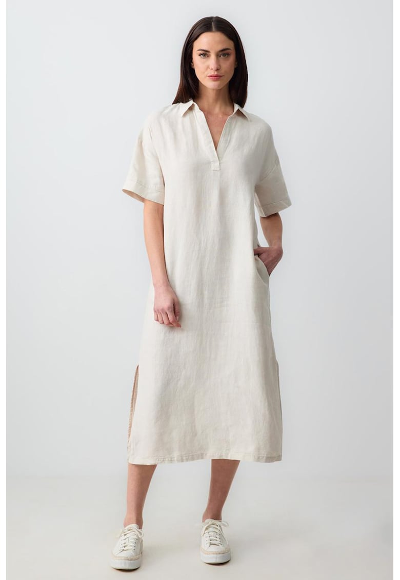 Ленена рокля с цепки встрани - Светло сив JIMMY KEY