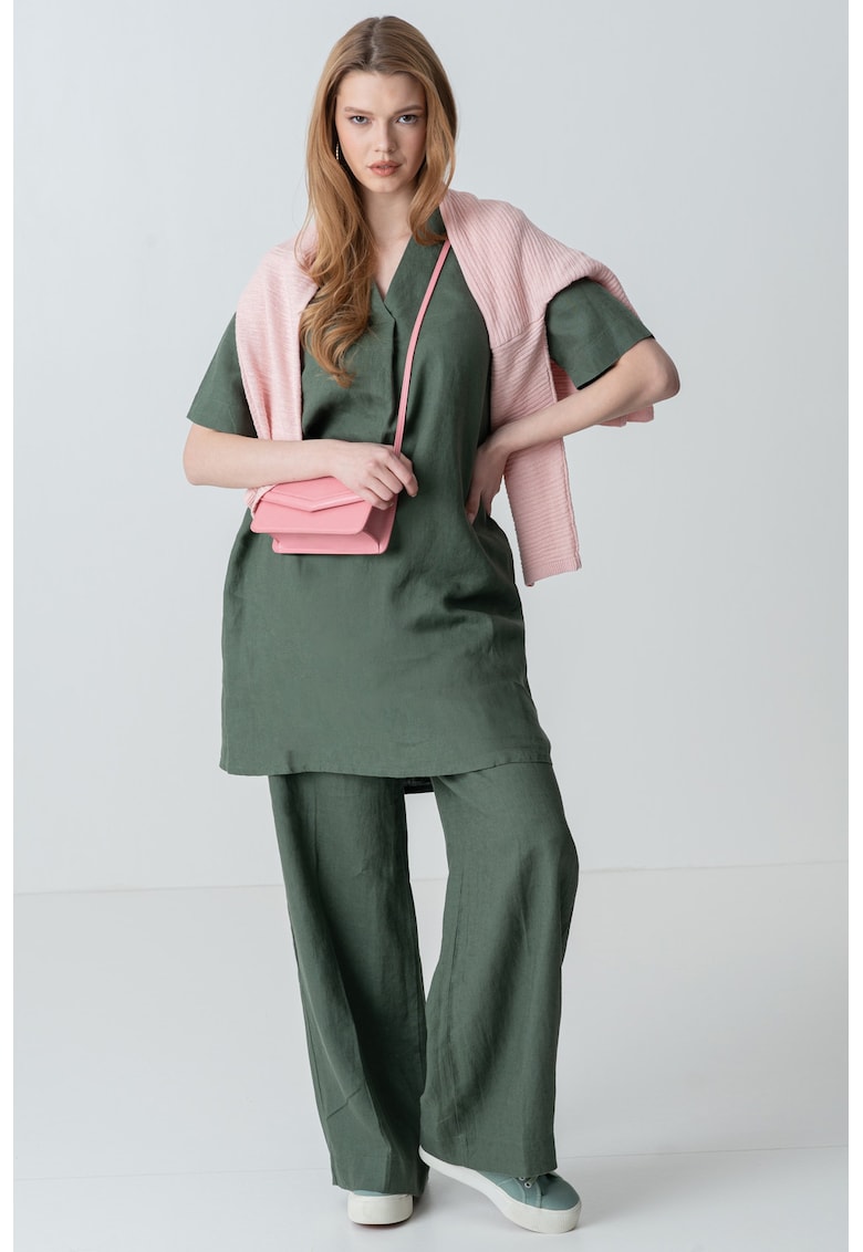 Ленена рокля с шпиц - Бледо каки United Colors of Benetton