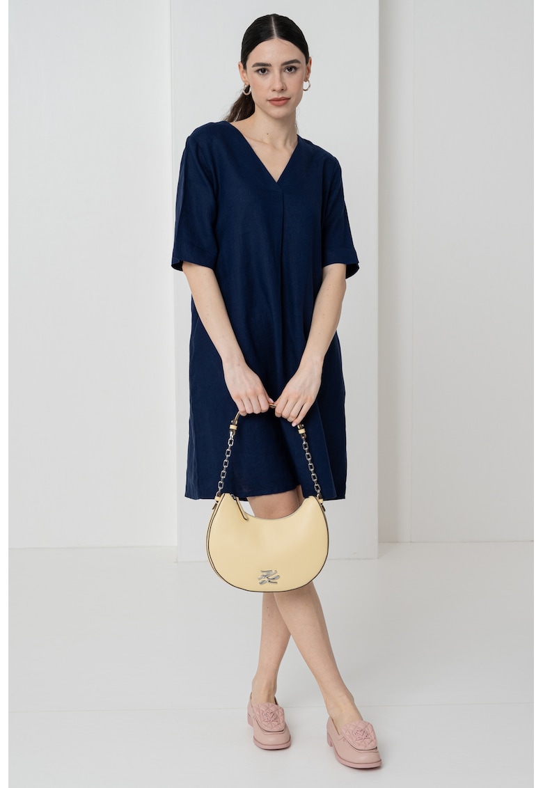 Ленена рокля с шпиц - Тъмносин United Colors of Benetton