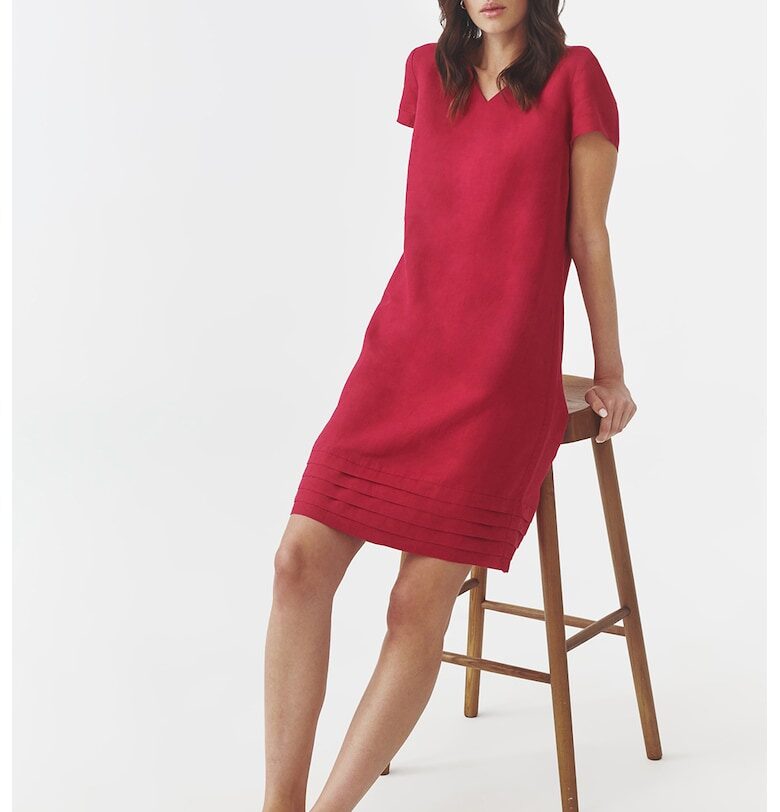 Ленена рокля с шпиц - Червен Tatuum