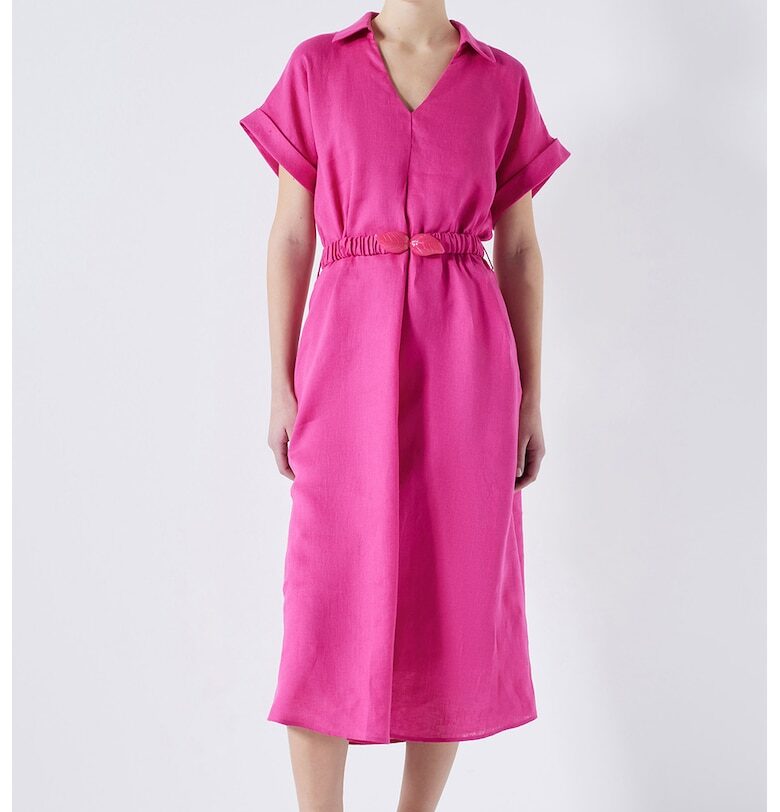 Ленена рокля тип риза с шпиц - Фуксия Ipekyol